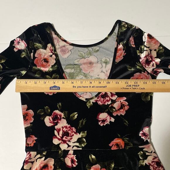 Women's Floral Velvet Skater Dress Small Fit n Flare Long Sleeve Winter Witchy - Picture 6 of 10